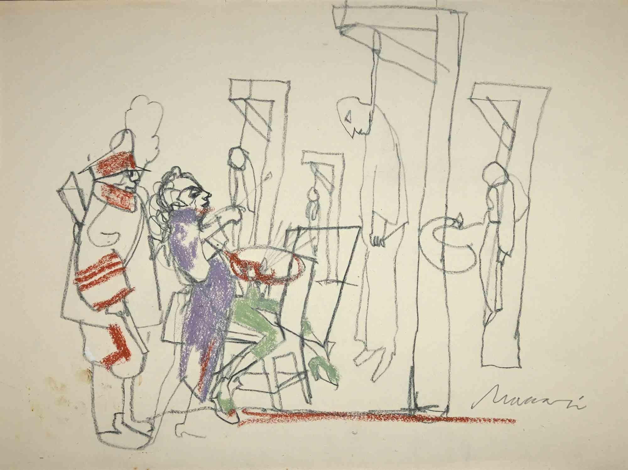 The Execution - Drawing by Mino Maccari - Mid-20th Century