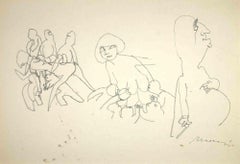 The Motherhood - Original Drawing by Mino Maccari - Mid-20th Century