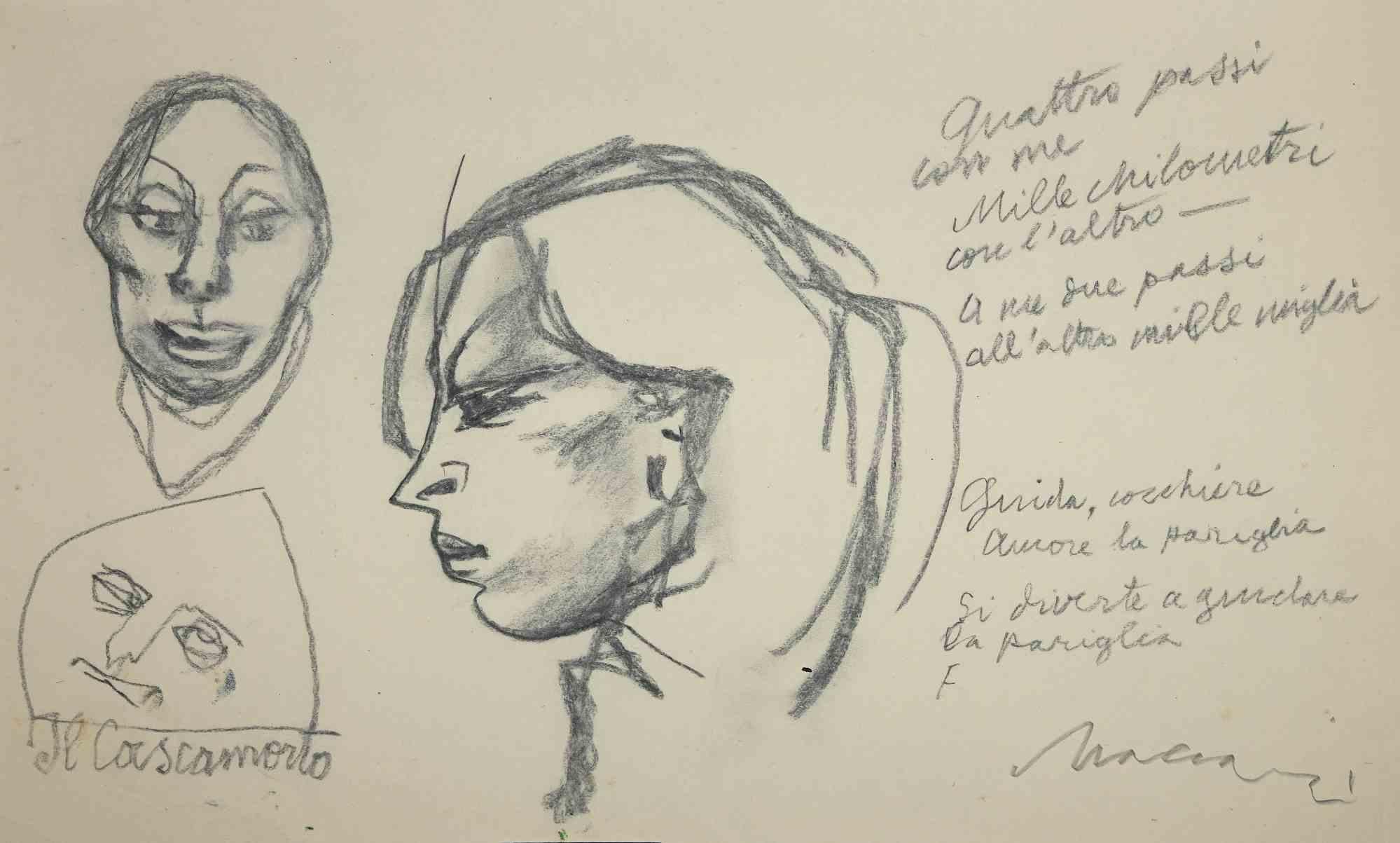 The Profile - Drawing by Mino Maccari - Mid-20th Century