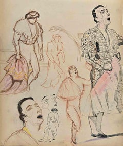 Vintage Sketches of Bullfight - Drawing by Norbert Meyre - Mid-20th Century