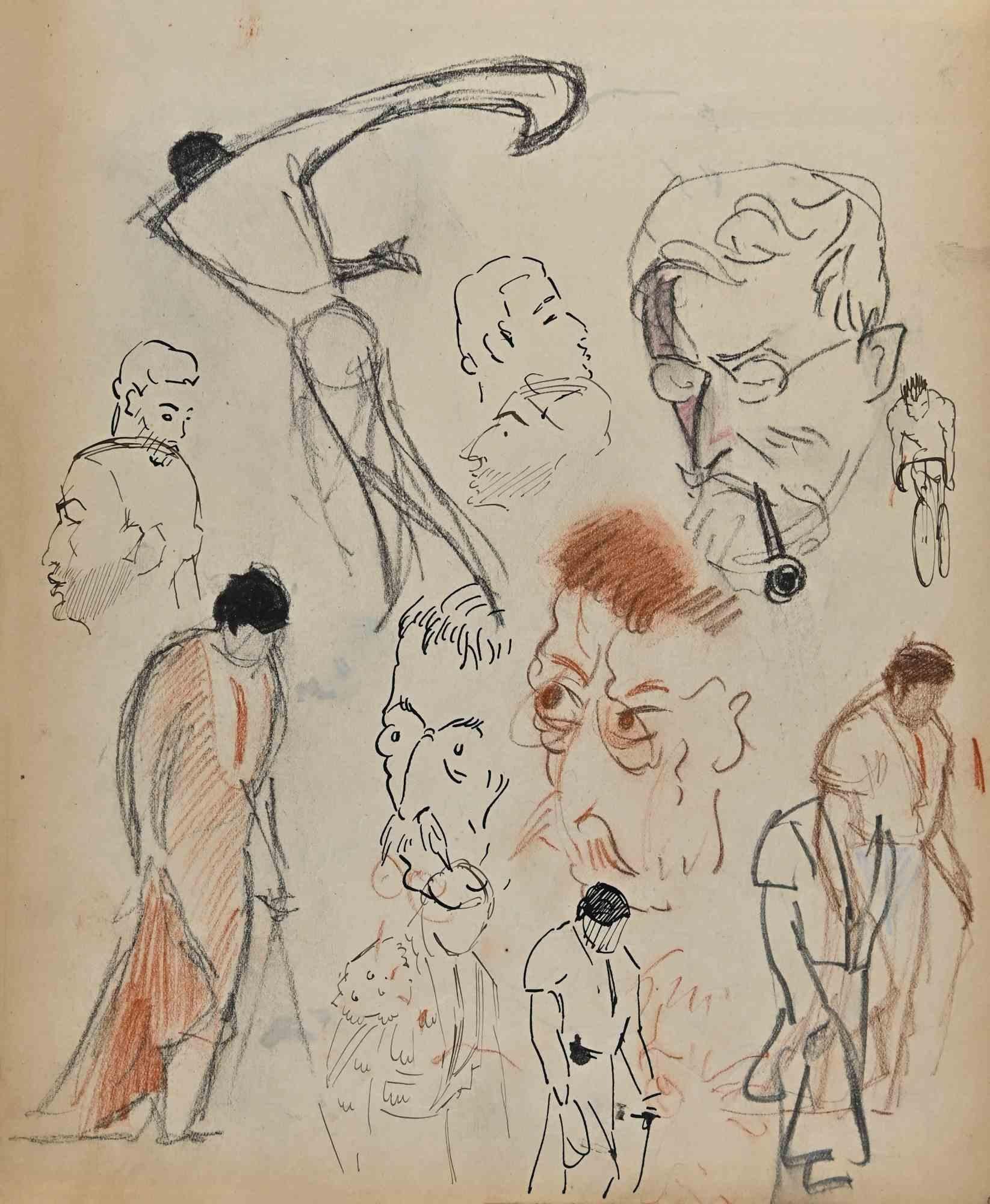 Figurenskizzen – Zeichnung von Norbert Meyre – Mitte des 20. Jahrhunderts