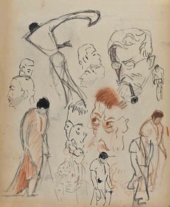 The Figures Sketches - Original Drawing by Norbert Meyre - Mid-20th Century