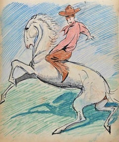 The Horse Rider - Drawing by Norbert Meyre - Mid-20th Century