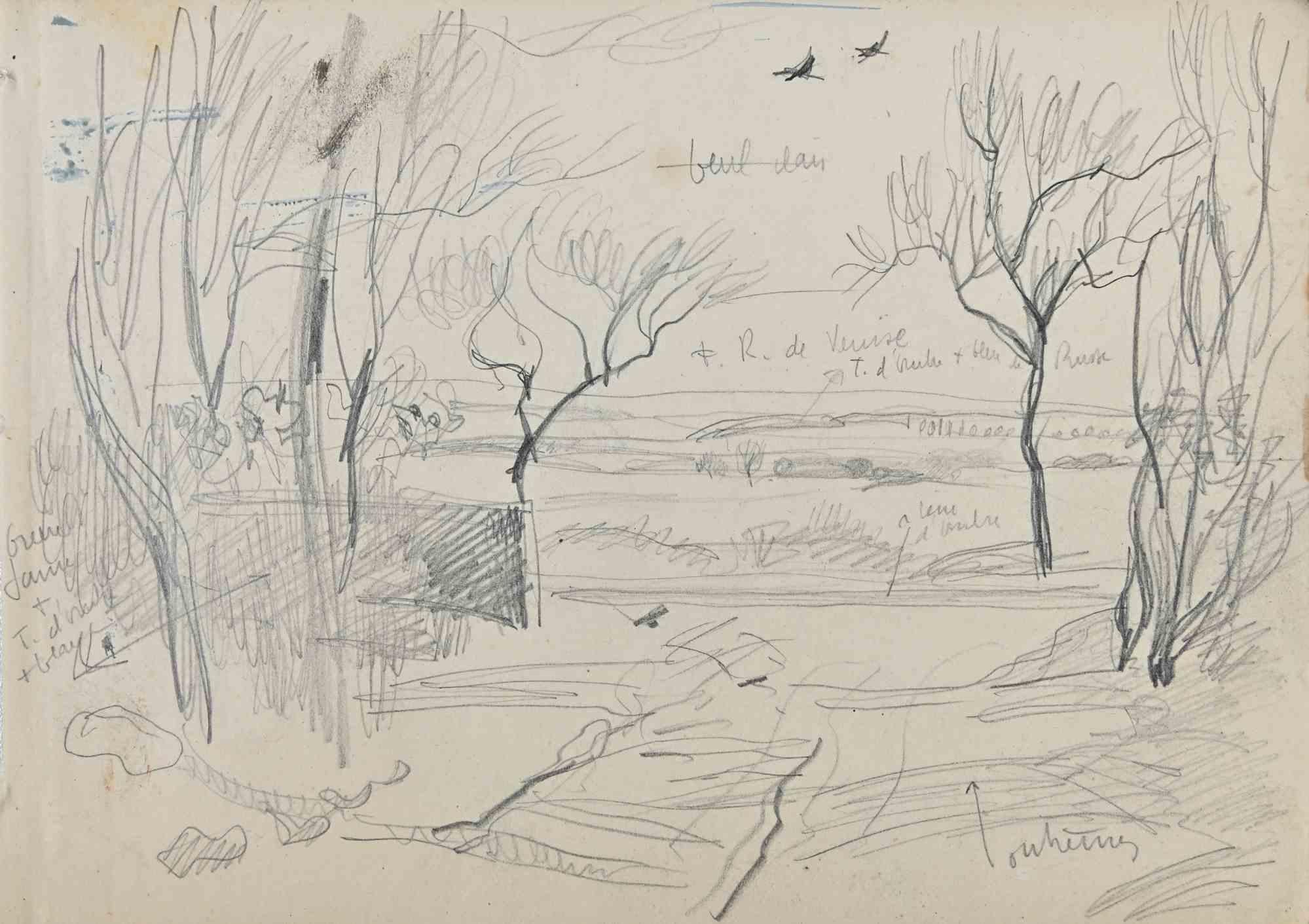 The Landscape - Original Drawing by Norbert Meyre - Mid-20th Century
