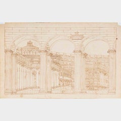 Architectural study - Brown ink on paper by Carlo Bottini - 1841