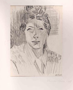 Portrait of  Woman - Original Drawing by Véronique Veron - 1950s