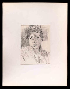 Portrait of  Woman - Original Drawing by Véronique Veron - 1950s