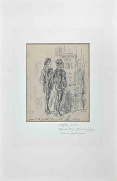 Men In The Outdoor - Original Drawing by Alfred Grevin - Late 19th Century