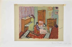 Interior Scene -  Drawing by Maurice George Poncelet - Mid 20th Century