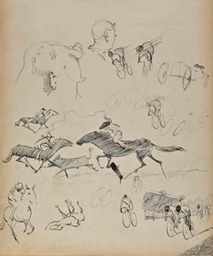 The Riders - Original Drawing by Norbert Meyre - Mid-20th Century