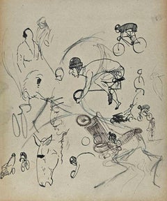 Sportsmen - Original Drawing by Norbert Meyre - Mid-20th Century