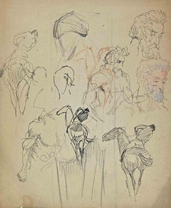 Les croquis de personnages - dessin original de Norbert Meyre - milieu du 20e siècle