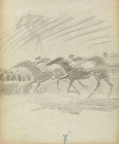 The Horses - Original Drawing by Norbert Meyre - Mid-20th Century