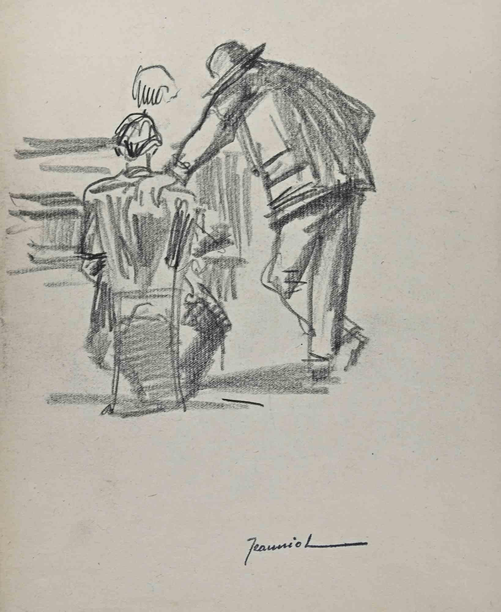 The Men From The Back - Drawing By Pierre Georges Jeanniot-Early 20th Century