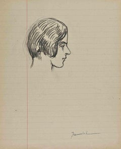 Le profil - Dessin au crayon de Pierre Georges Jeanniot - Début du XXe siècle
