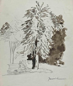 L'arbre - Dessin au crayon de Pierre Georges Jeanniot - Début du XXe siècle