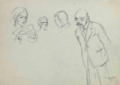 The Portraits - Pencil Drawing By Pierre Georges Jeanniot-Early 20th Century