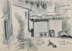 Vintage The Rural House - Pencil Drawing By Norbert Meyre - Mid 20th Century
