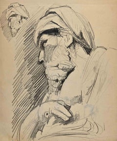 The Portrait Of Oriental Man - Drawing By Norbert Meyre - Mid 20th Century