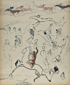 The Sportsmen - Drawing By Norbert Meyre - Mid 20th Century