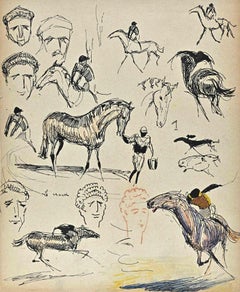 The Horse Riders - Drawing By Norbert Meyre - Mid 20th Century