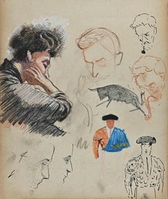 Used The Figures Sketches - Drawing By Norbert Meyre - Mid 20th Century