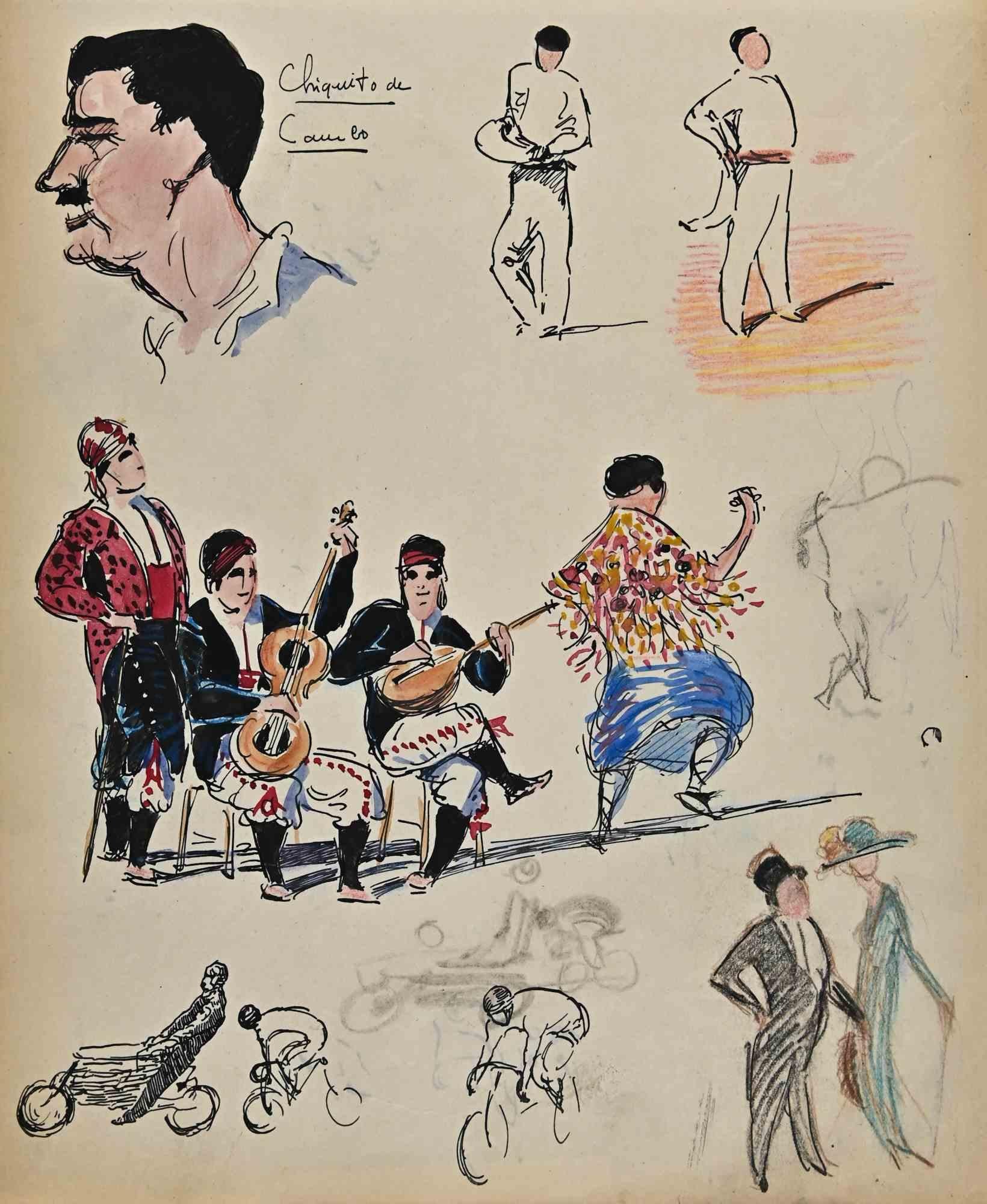 The Musical Band is an original Drawing on paper realized by the French painter Norbert Meyre in the mid-20 century.

Drawing in mixed media.

The artwork is represented through deft strokes by mastery.

Good conditions.

Norbert Meyre is a French