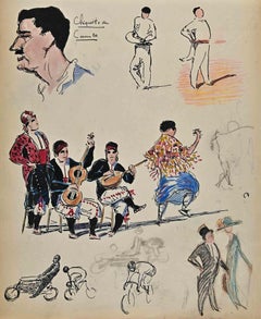 The Musical Band - Drawing de Norbert Meyre - Milieu du XXe siècle