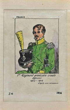Regiment Provisoire Croate Officier - Original Drawing By Herbert Knotel - 1940s