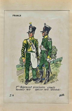Vintage Regiment Provisoire Croate - Original Drawing By Herbert Knotel - 1940s