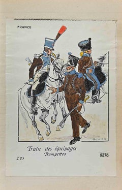 Train des Equipages Trompettes (French Army) - Drawing By Herbert Knotel - 1940s