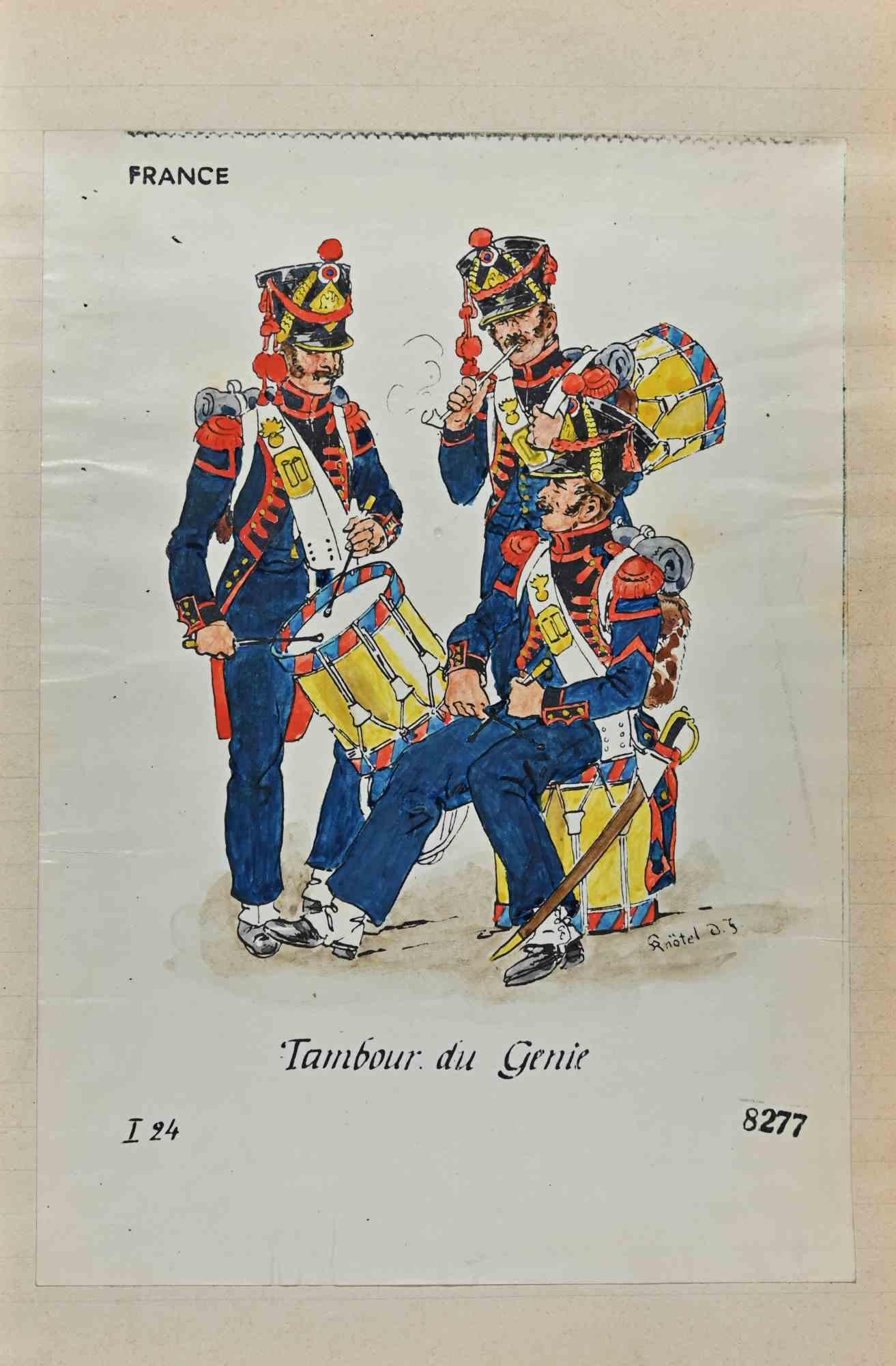Tambour du Genie (French Army) - Original Drawing By Herbert Knotel - 1940s