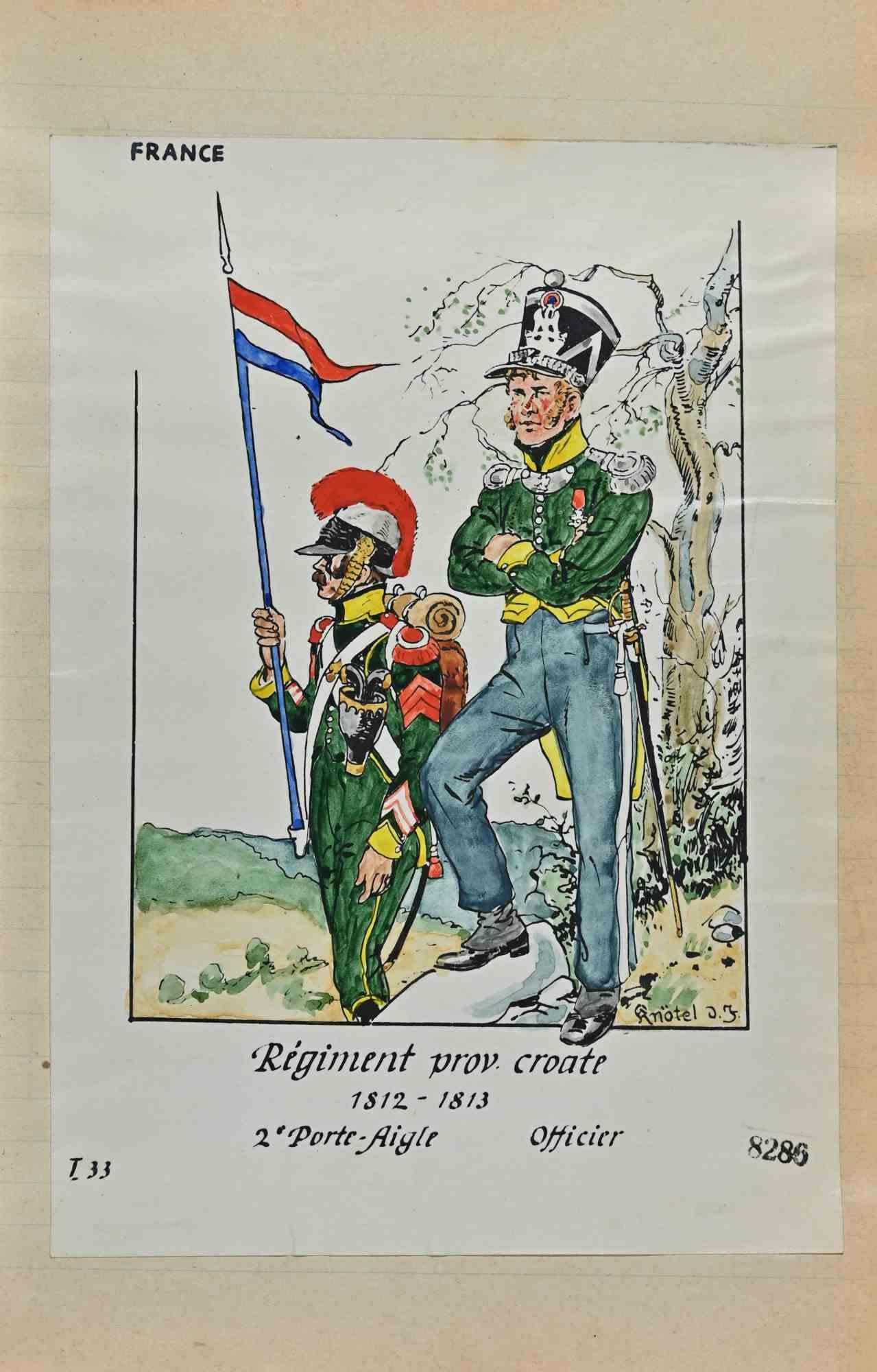 Regiment Prov. Croate (French Army) - Original Drawing By Herbert Knotel - 1940s
