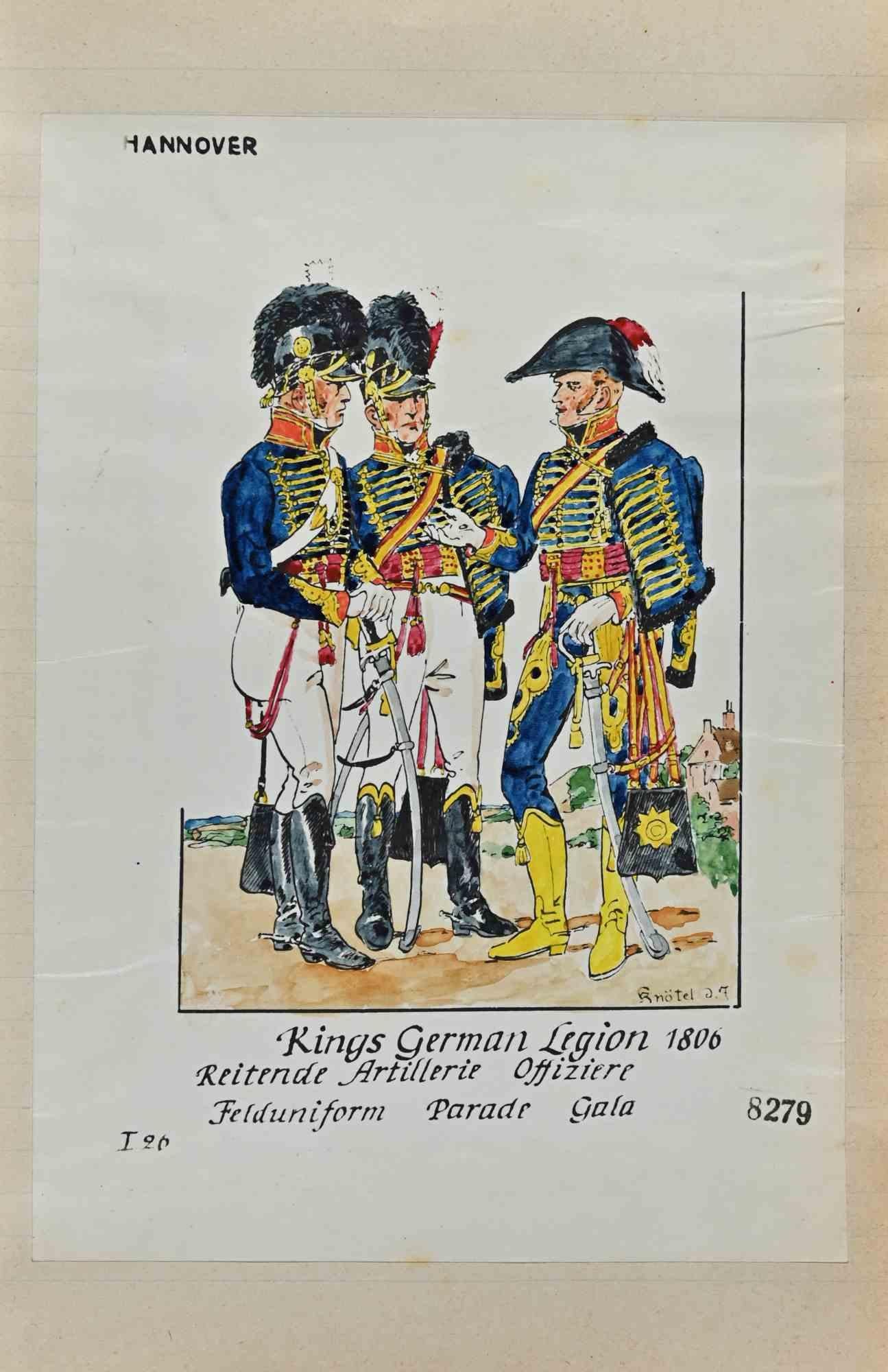 German Legion is an original drawing in ink and watercolor realized by Herbert Knotel in 1930/40s.

Good condition except for being aged.

The artwork is depicted through strong lines in well-balanced conditions.

Herbert Knotel was a german artist,