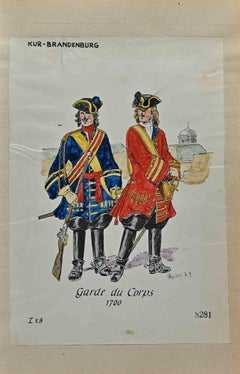 Vintage Garde du Corps -Kur Brandenburg, 1700-Original Drawing By Herbert Knotel - 1940s