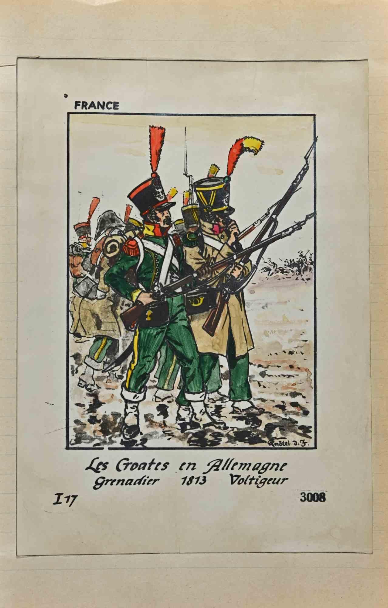 Le Croates en Allemagne – Grenadier 1813 – Zeichnung von Herbert Knotel – 1940er Jahre