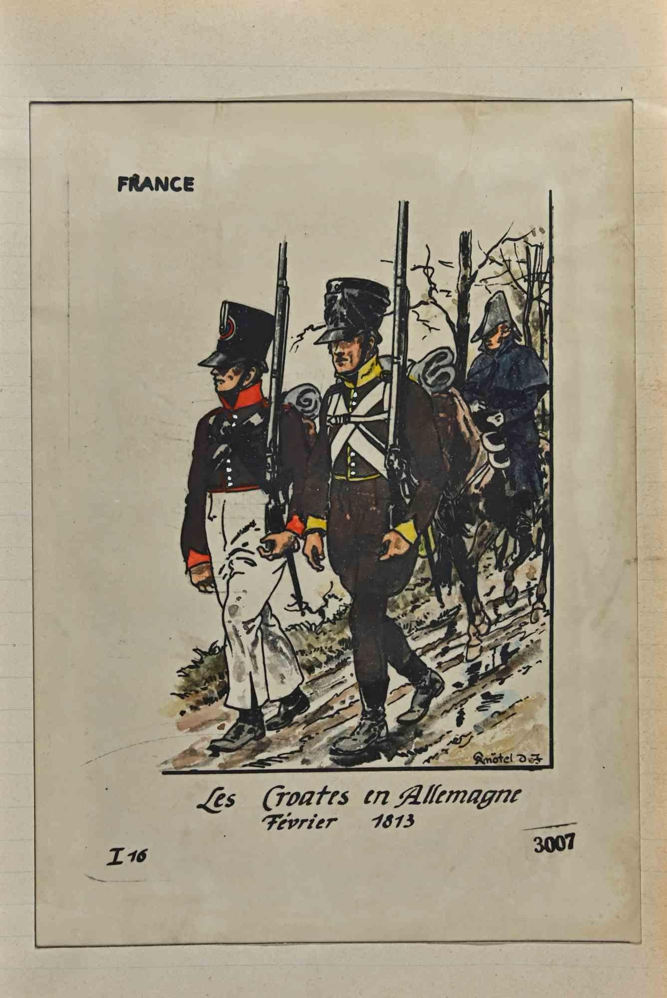 Le Croates en Allemagne - 1813 - Original Drawing By Herbert Knotel - 1940s