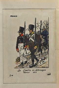 Vintage Le Croates en Allemagne - 1813 - Original Drawing By Herbert Knotel - 1940s