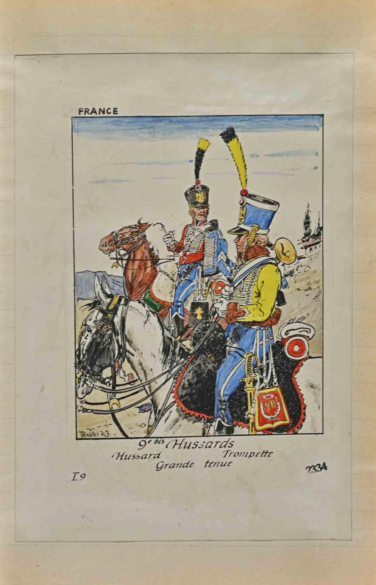 9e bis Hussards – Zeichnung von Herbert Knotel – 1940er Jahre