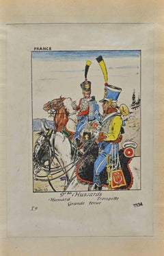 Vintage 9e bis Hussards - Drawing By Herbert Knotel - 1940s