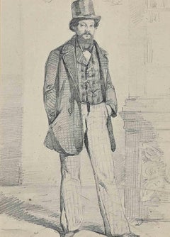 Man with a Bowler hat and Waistcoat - Drawing By A. Piccinni  - 19th Century