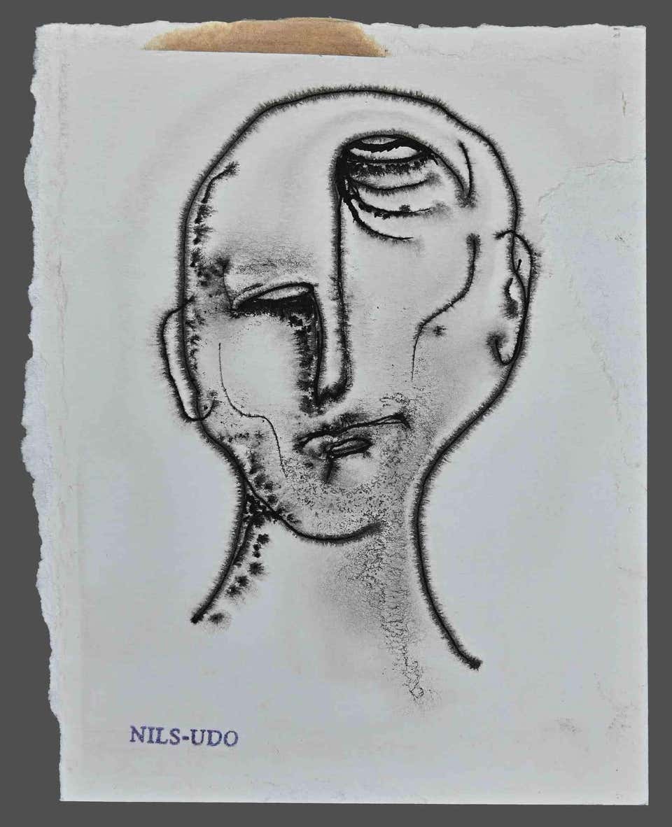 Portrait - Original Drawing in China Ink by Nils Udo - Late 20th Century