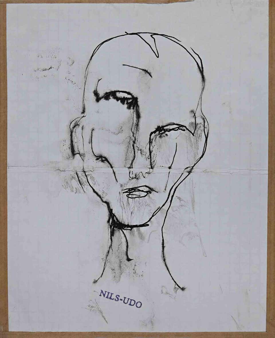Portrait - Original Drawing in China Ink by Nils Udo - Late 20th Century