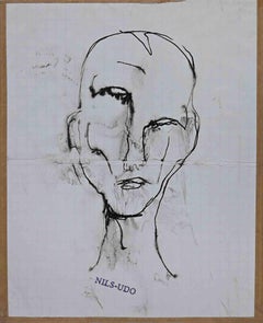 Portrait - Original Drawing in China Ink by Nils Udo  - Late 20th Century