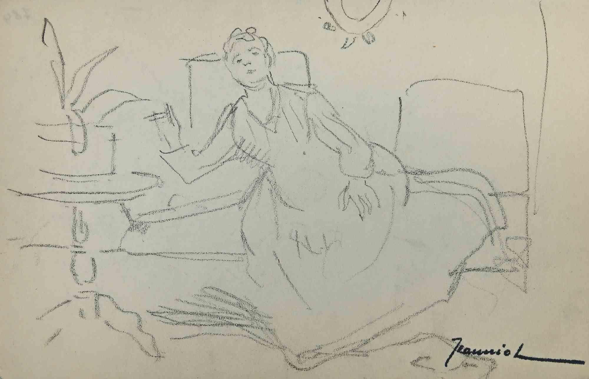 Woman is an original Drawing on paper realized by the painter Pierre Georges Jeanniot (1848-1934).

Drawing in charcoal.

Hand-signed on the lower.

Good conditions except for aged margins.

The artwork is represented through deft and quick strokes