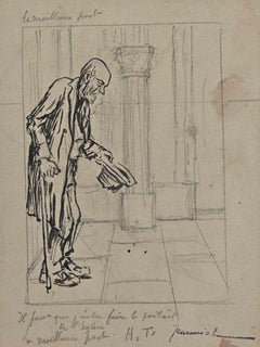 Le Beggar - Drawing au fusain de Pierre Georges Jeanniot - Début du 20e siècle