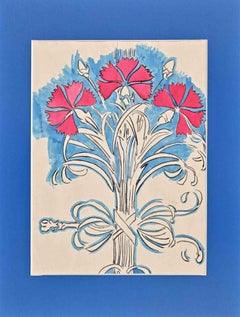 Study for a Floral Motif - Original Drawing by D. Cambellotti-Early 20th Century