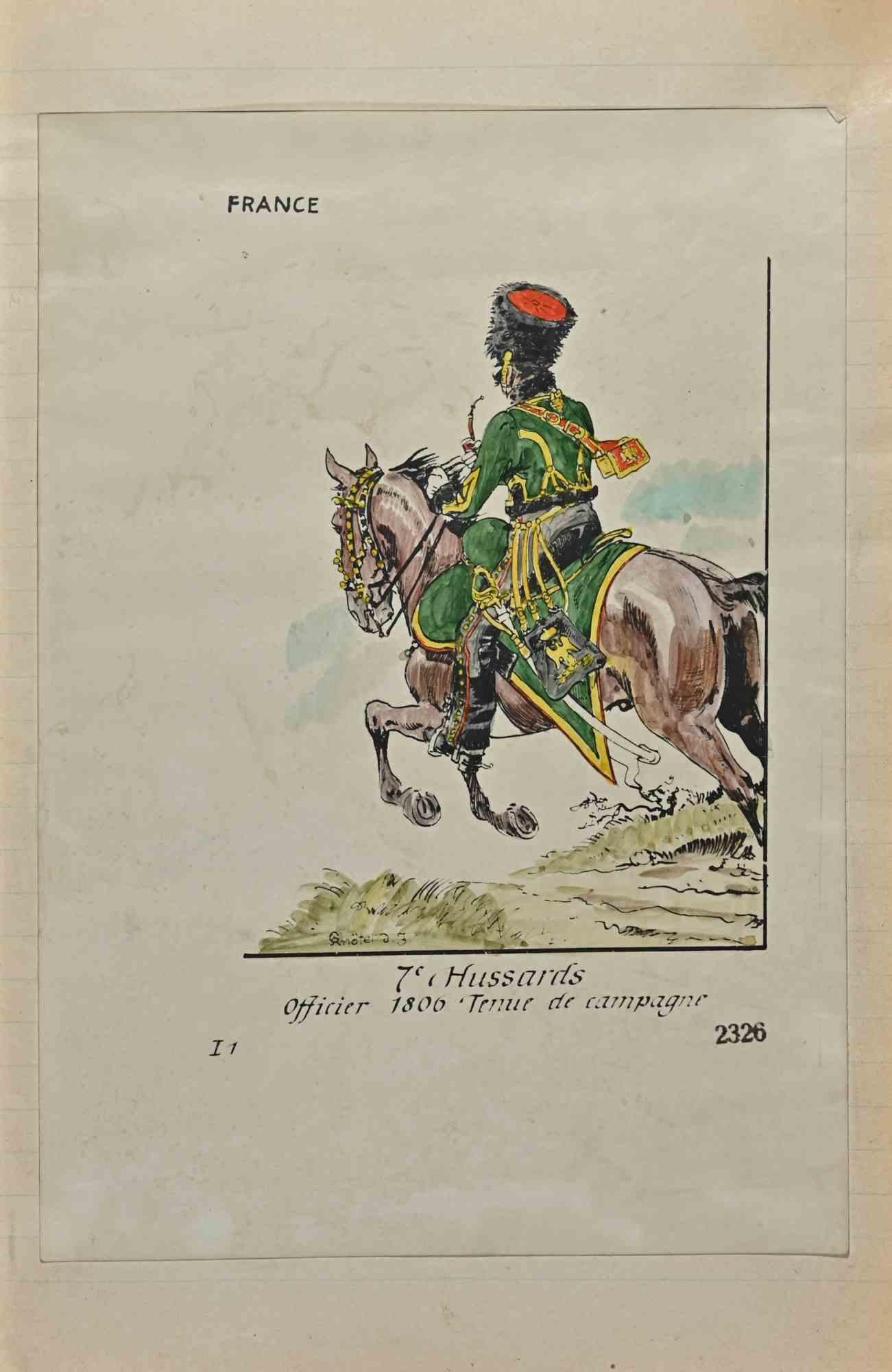 7e Hussards - Zeichnung von Herbert Knotel - 1940er Jahre