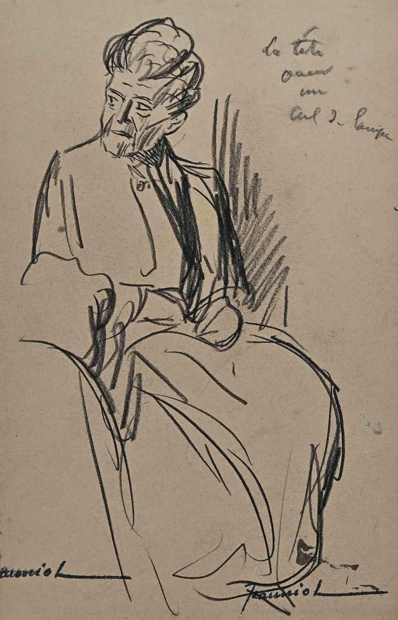 Figure - dessin original de Pierre Georges Jeanniot - début du XXe siècle