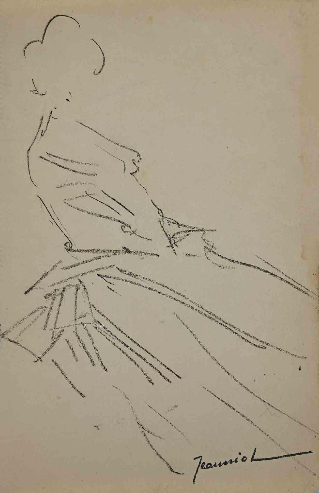 Figur - Originalzeichnung von Pierre Georges Jeanniot - Anfang des 20. Jahrhunderts